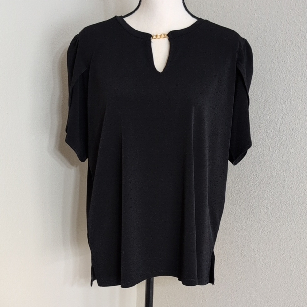NWOT Michael Kors Black Puff Sleeve Blouse with Petal Sleeves - Picture 3 of 5